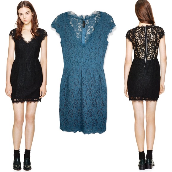 Aritzia Babaton Tobias Eyelash Lace Mini Cocktail Dress with Pockets in Teal 2 - Picture 3 of 12